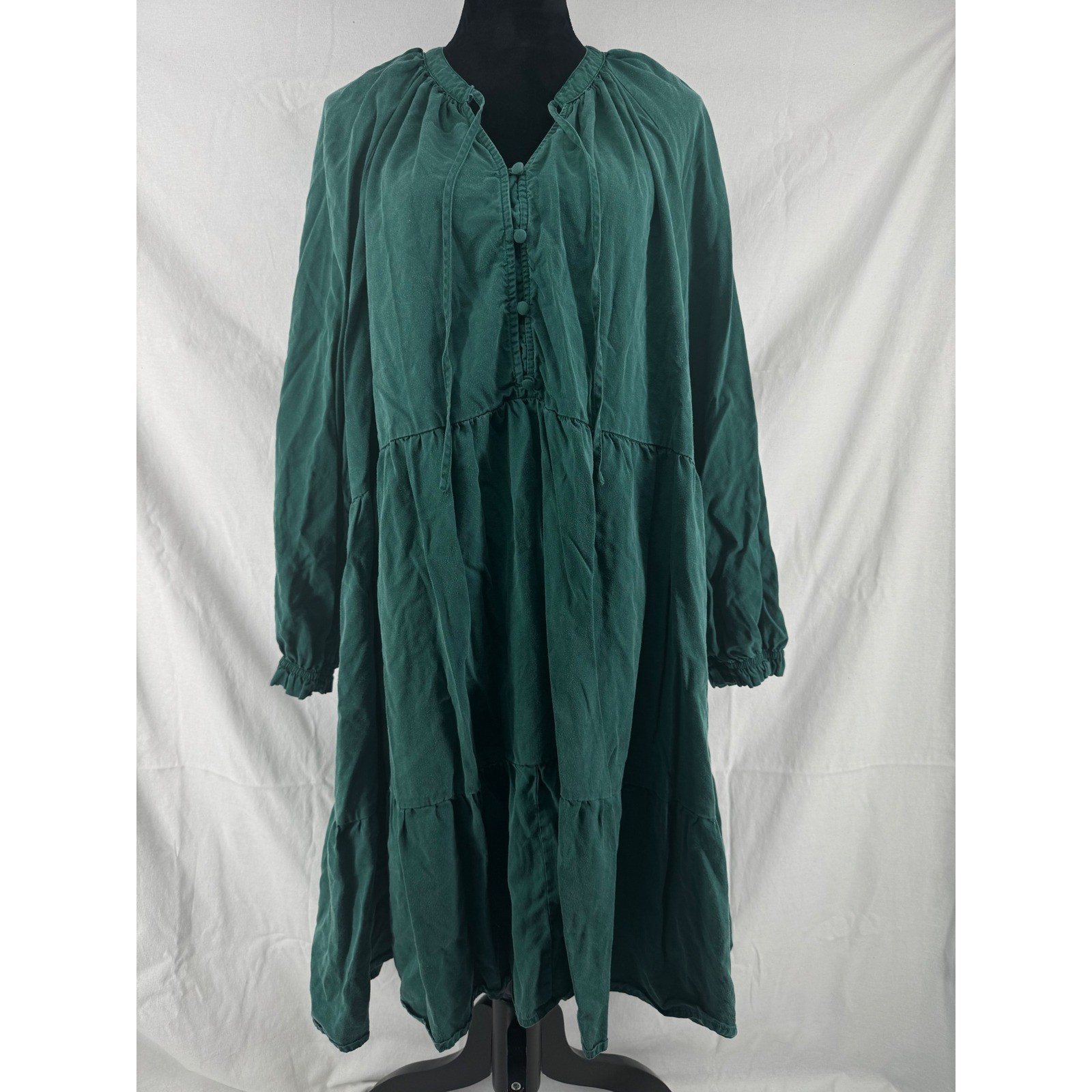 Terra & Sky Forest Green Lyocell Tiered Midi Dress Plus Size 2X 20W-22W