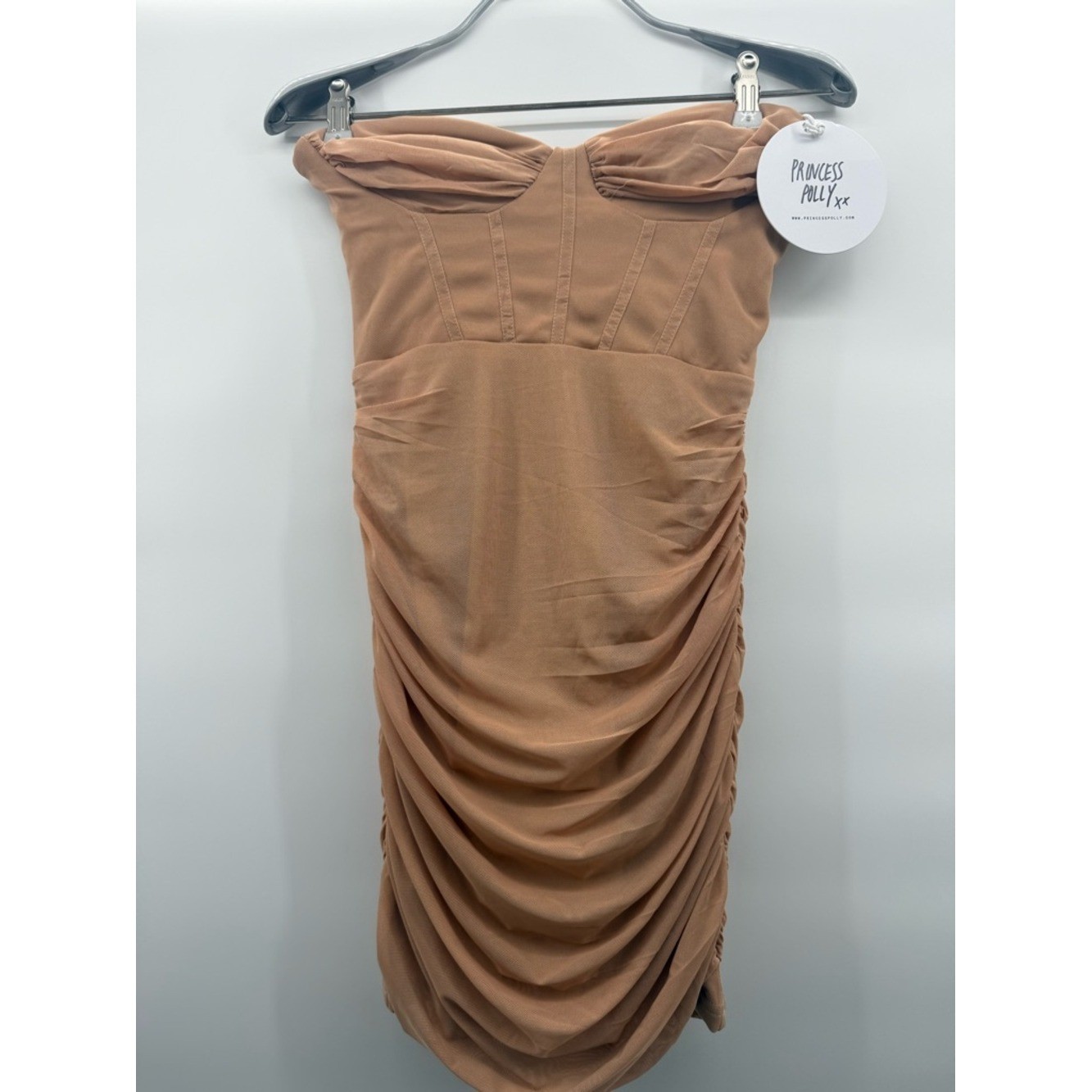 NWT princess polly Atticus mesh overlay Mini Dress Strapless Bustier Nude size 4