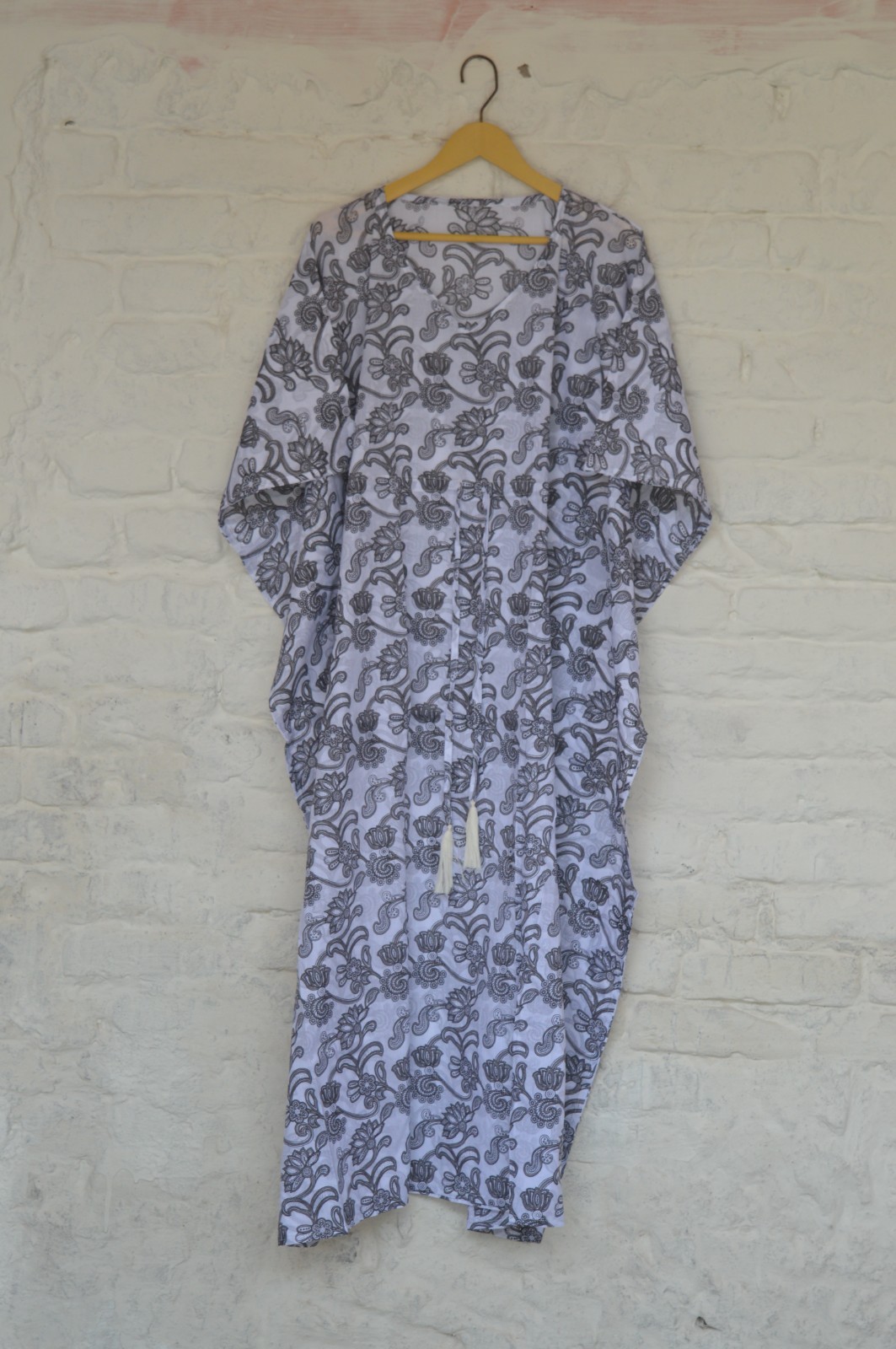 TARRIF FREE✅0%CHARGE 100%Cotton Hand Printed Long Kaftan Dress 52 Inches KF-40