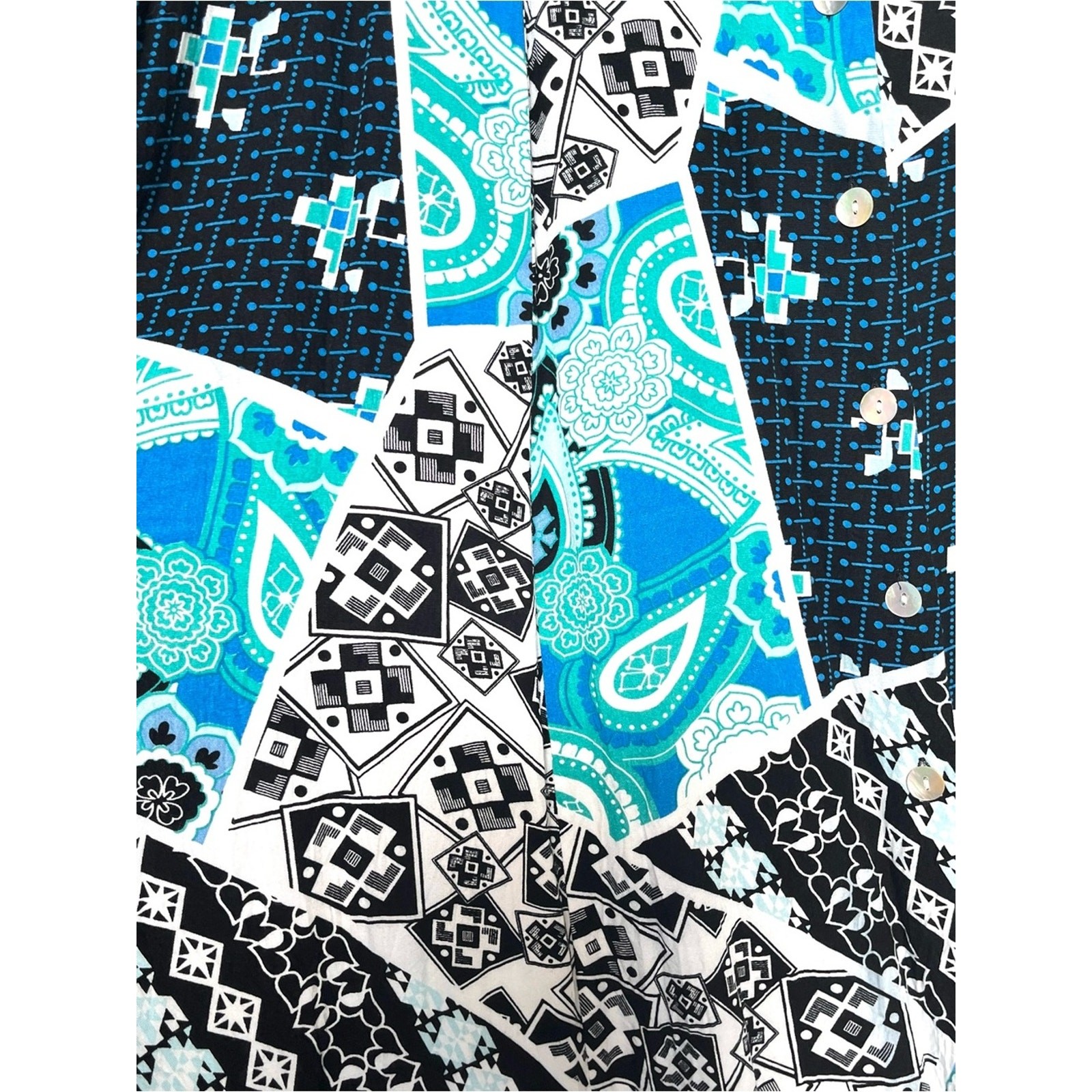 Vintage 90s Mixed Print Maxi Dress Size 1X Button Front Teal Black Paisley Soft