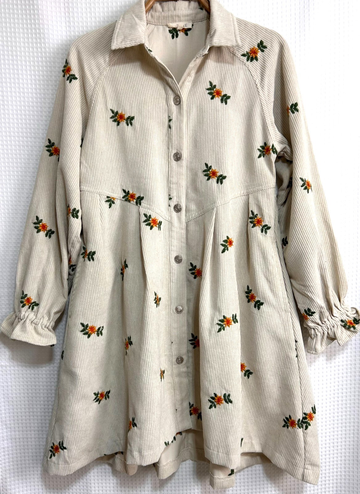 Roolee Women’s size S Boho Corduory Embroidered Floral Cottage Dress v