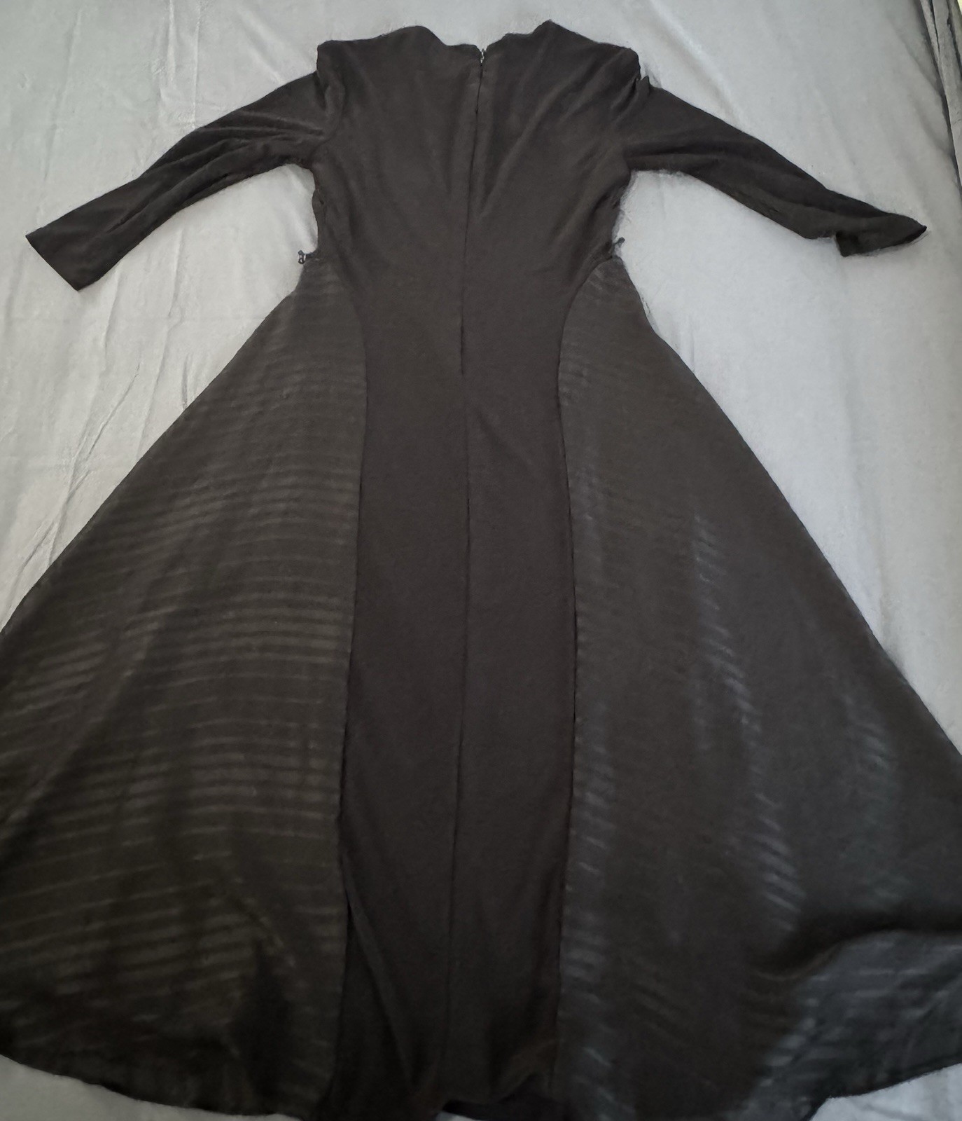 Lauren Ralph Lauren Black Solid A-Line Maxi Dress 3/4 Sleeve Scoop Neck 2P Zip