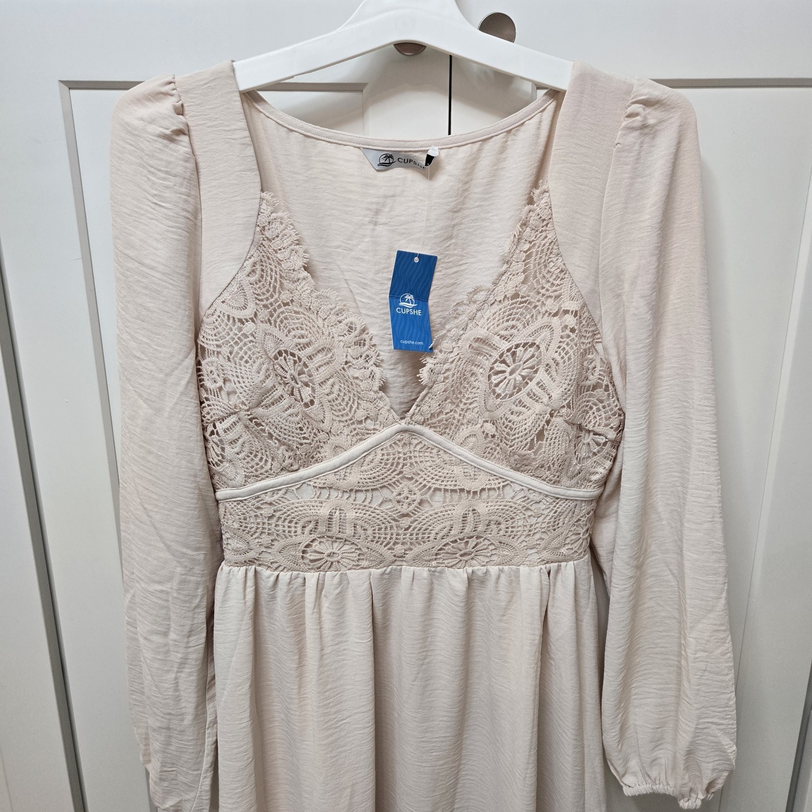 Cupshe Medium Cream Ivory Neutral Maxi Long-Sleeve Crochet Dress Bridal Boho