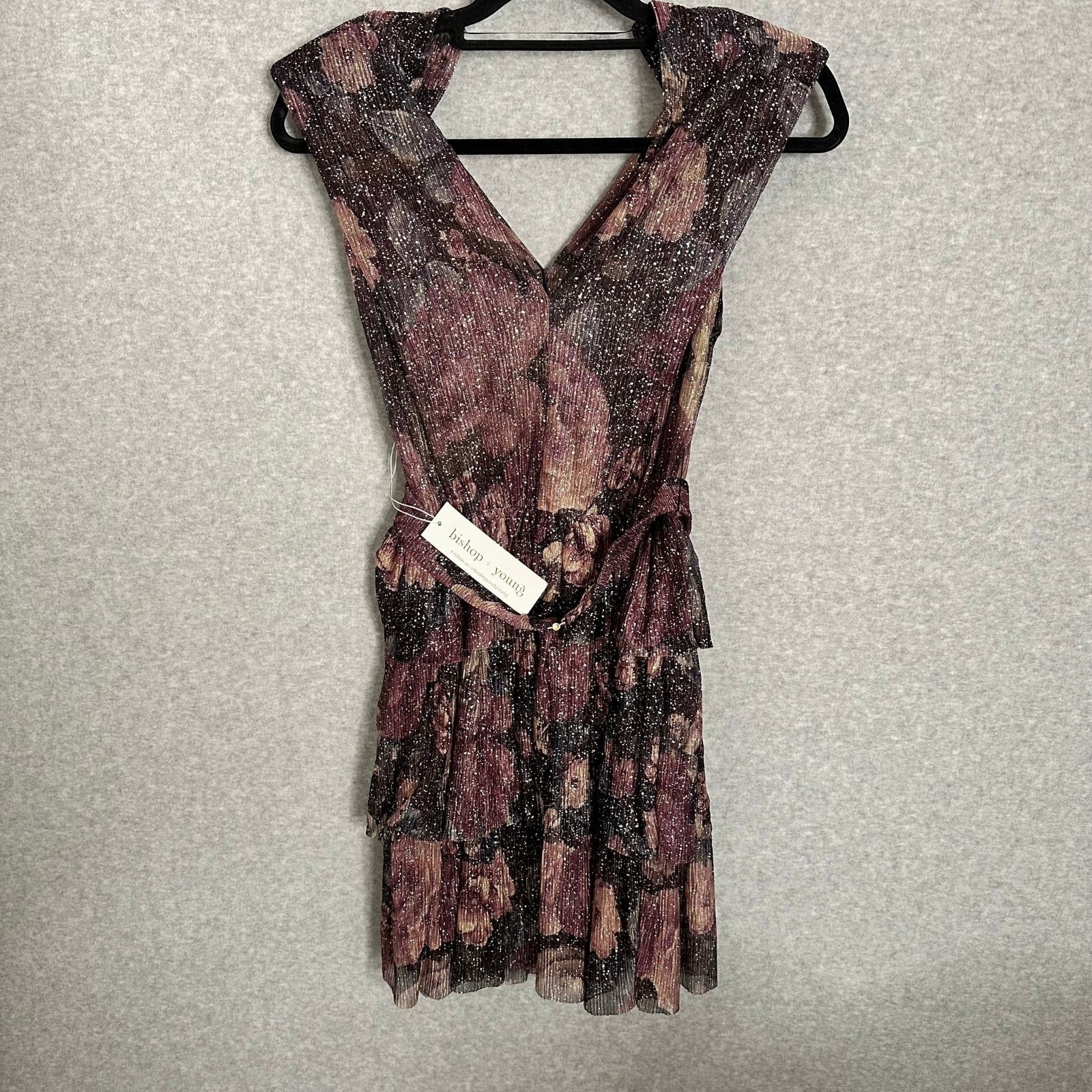 Bishop And Young Womens Dress Medium Gold Purple Metallic Glam Slam Party Floral