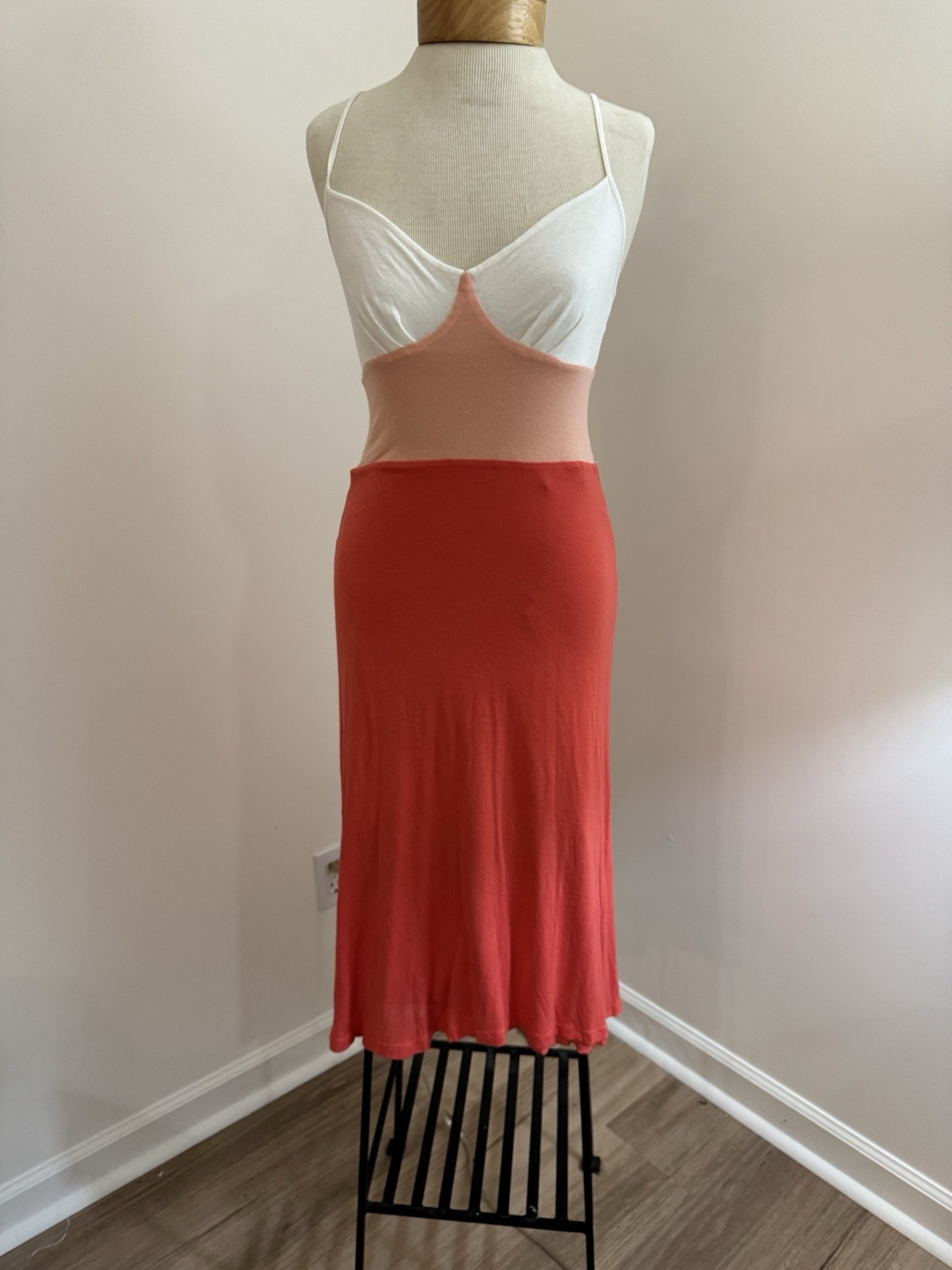 Ella Moss Colorblock Maxi Dress Spaghetti Strap M White Red Vintage Y2K Rare