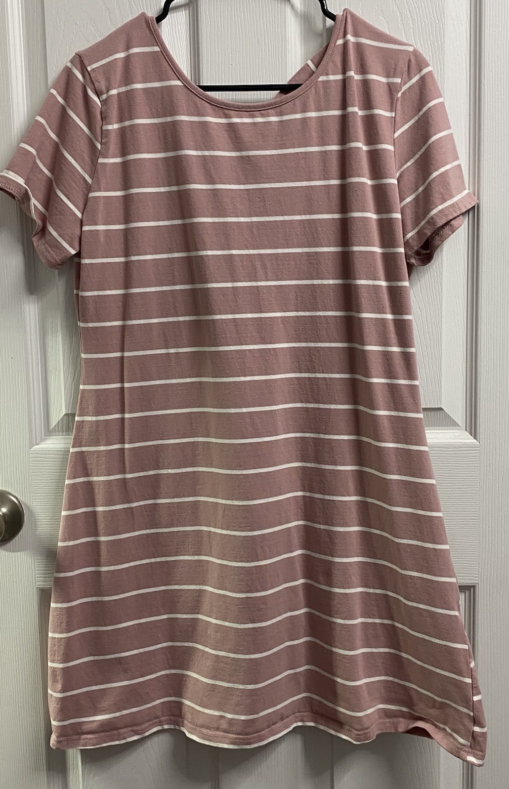 Feager Women’s Pink&White Striped Dress Sz. L Short Sleeve Summer
