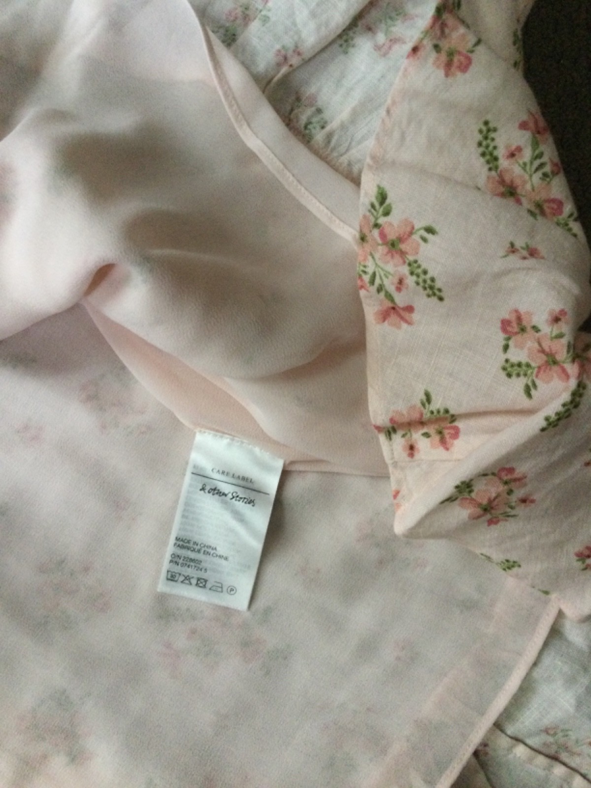 & other stories peach floral 100% linen wrap tie dress ruffles NWT Womens 2 $119