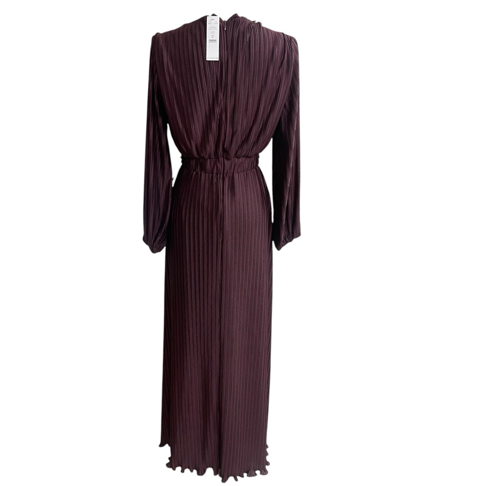 NWT WHBM Size OP Burgundy Pleated Cutout Maxi Dress w. Chain Orig Price $250