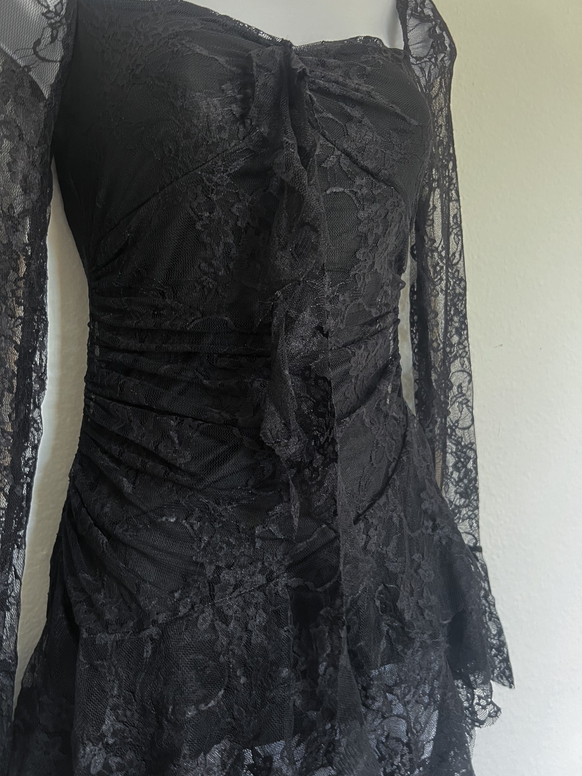 NWOT CHICHWISH Square Neck Floral Lace Tiered Hi-Lo Hem Dress Goth Garden Small