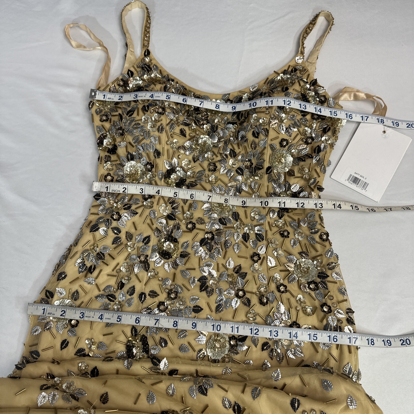NWT Mac Duggal [ 2 ] 5477 Floral Embellished Scoop Neck Evening Gown Gold J1404