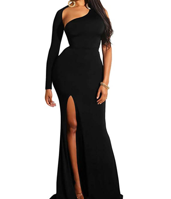 BEAGIMEG Womens Elegant One Shoulder Backless Evening Long Dress Black 2