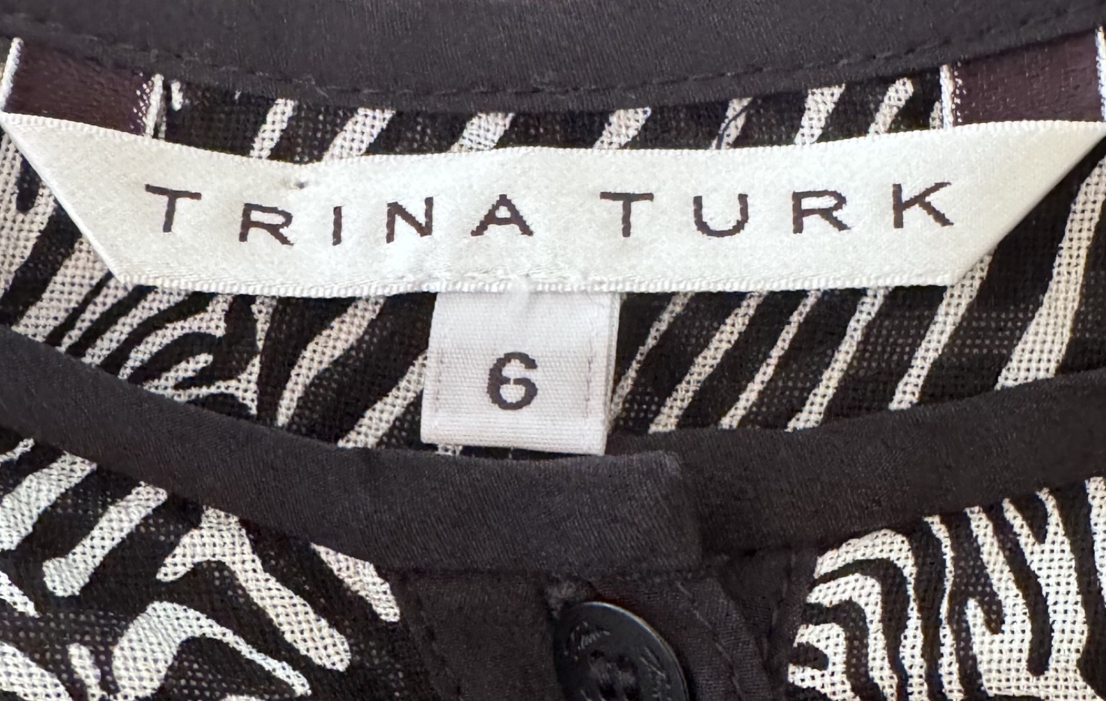 Trina Turk Size 6 Black White Zebra Print 100% Linen Midi Dress Belt Made USA