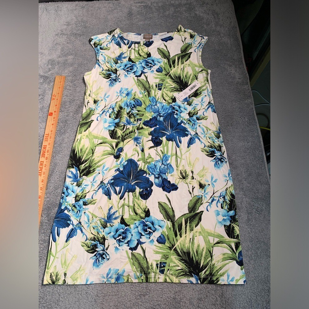 NWT Chico’s tropic Carlie boat neck dress Nepal blue Floral Dress MSRP$60