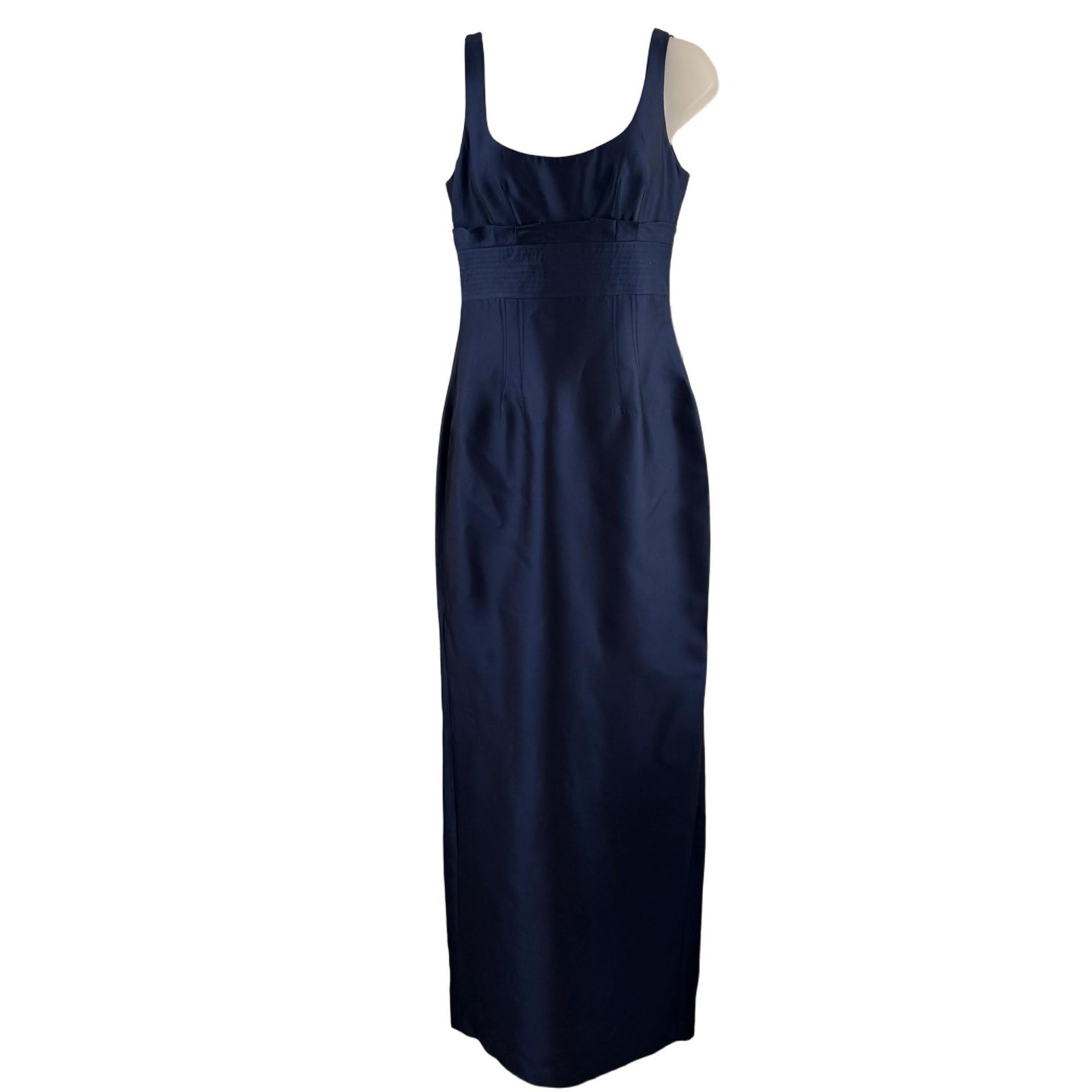 Vintage Kay Unger New York Navy Wool Silk Blend Column Gown Dress 4 NWT Luxury