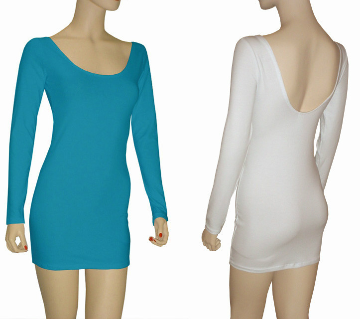 Junior Cotton Spandex Long Sleeve Low Back Mini Dress