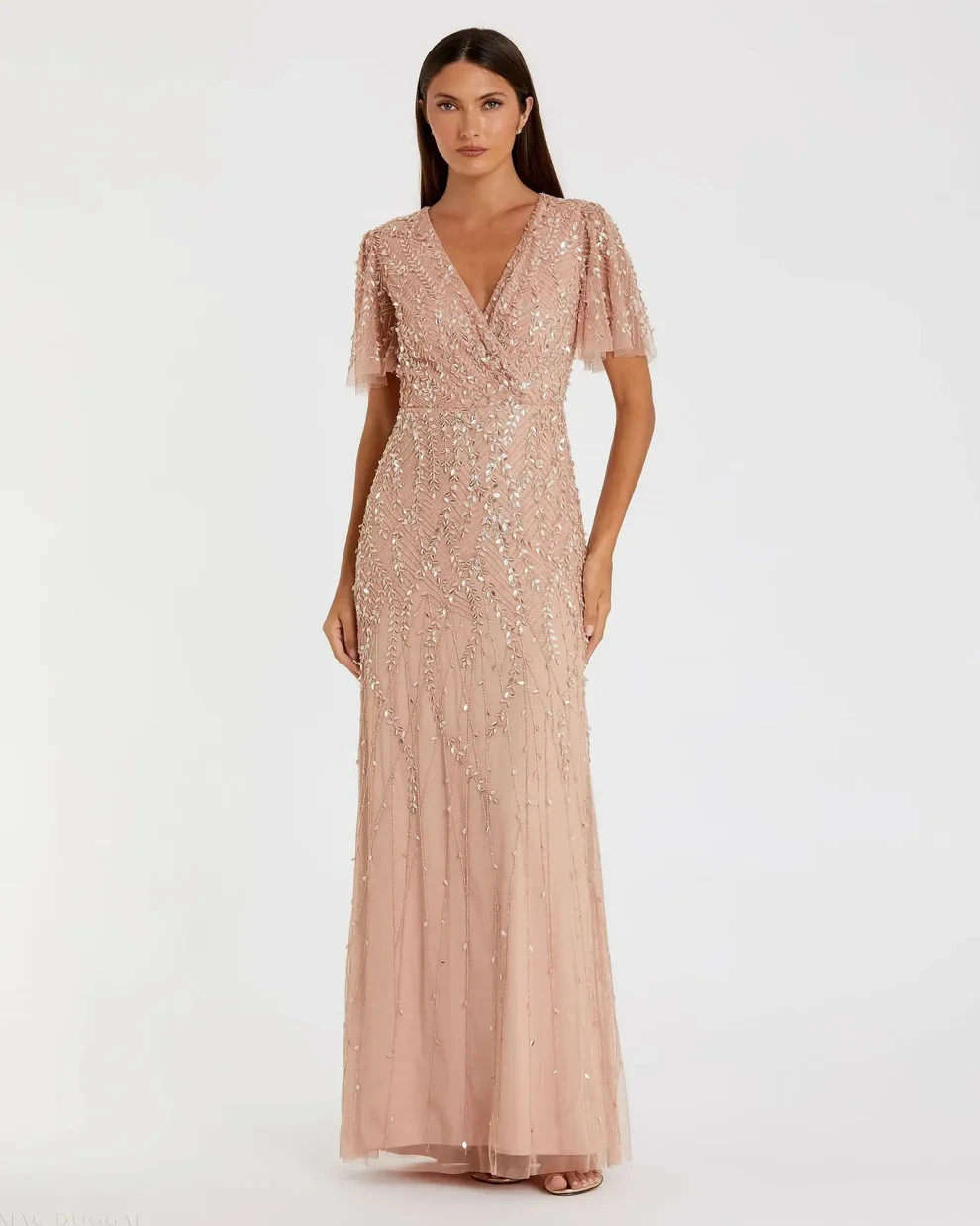 Mac Duggal 35109 Beaded Leaves Butterfly Sleeve Gown – Size 12 (FLK# 1146 B)