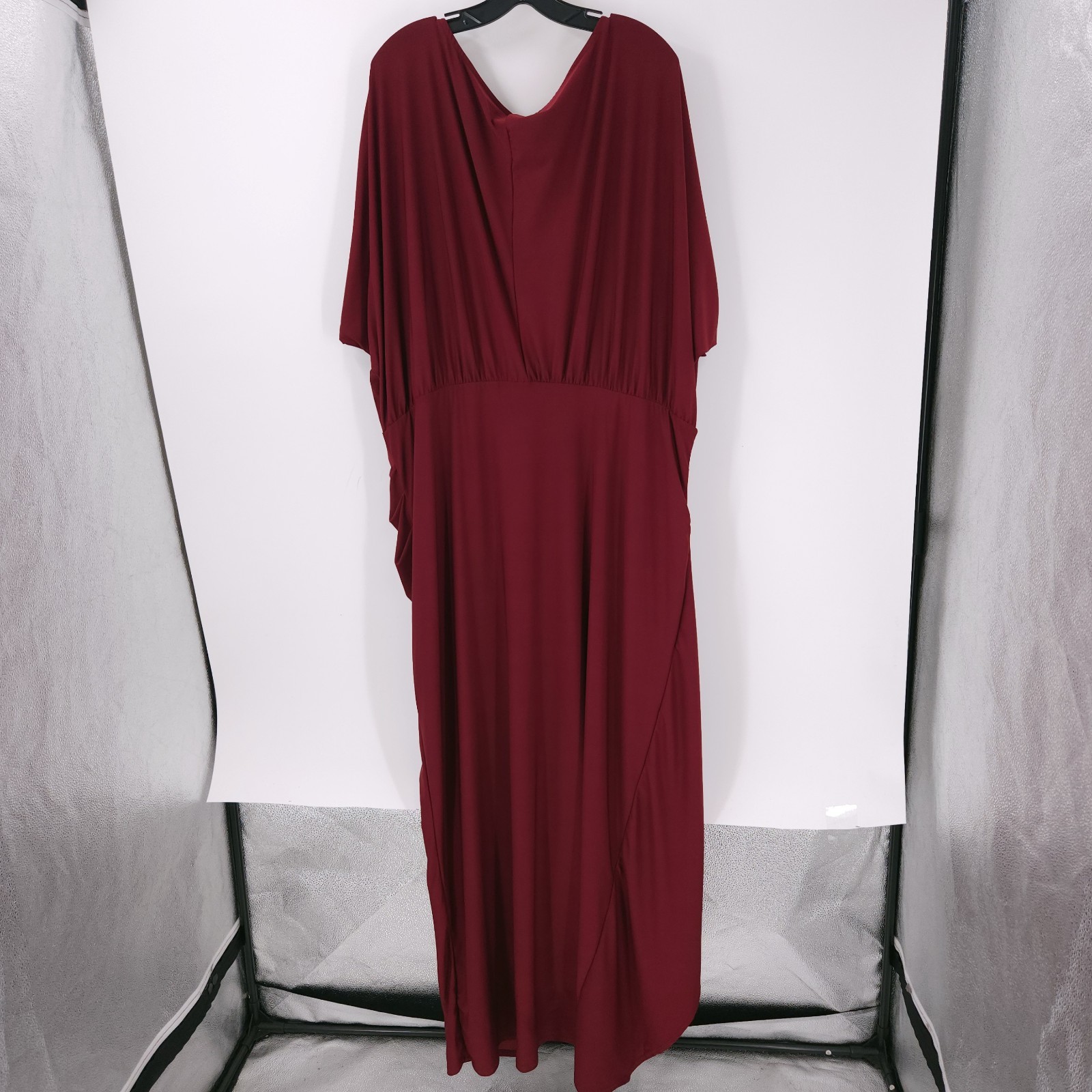 24Seven Batwing Sleeve Slit Maxi Dress Burgundy Boat Neck Womens Size 3X NWT