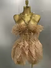 Sexy Shining Gold Crystal Transparent Wings Mini Dress 2025 Women Birthday Party