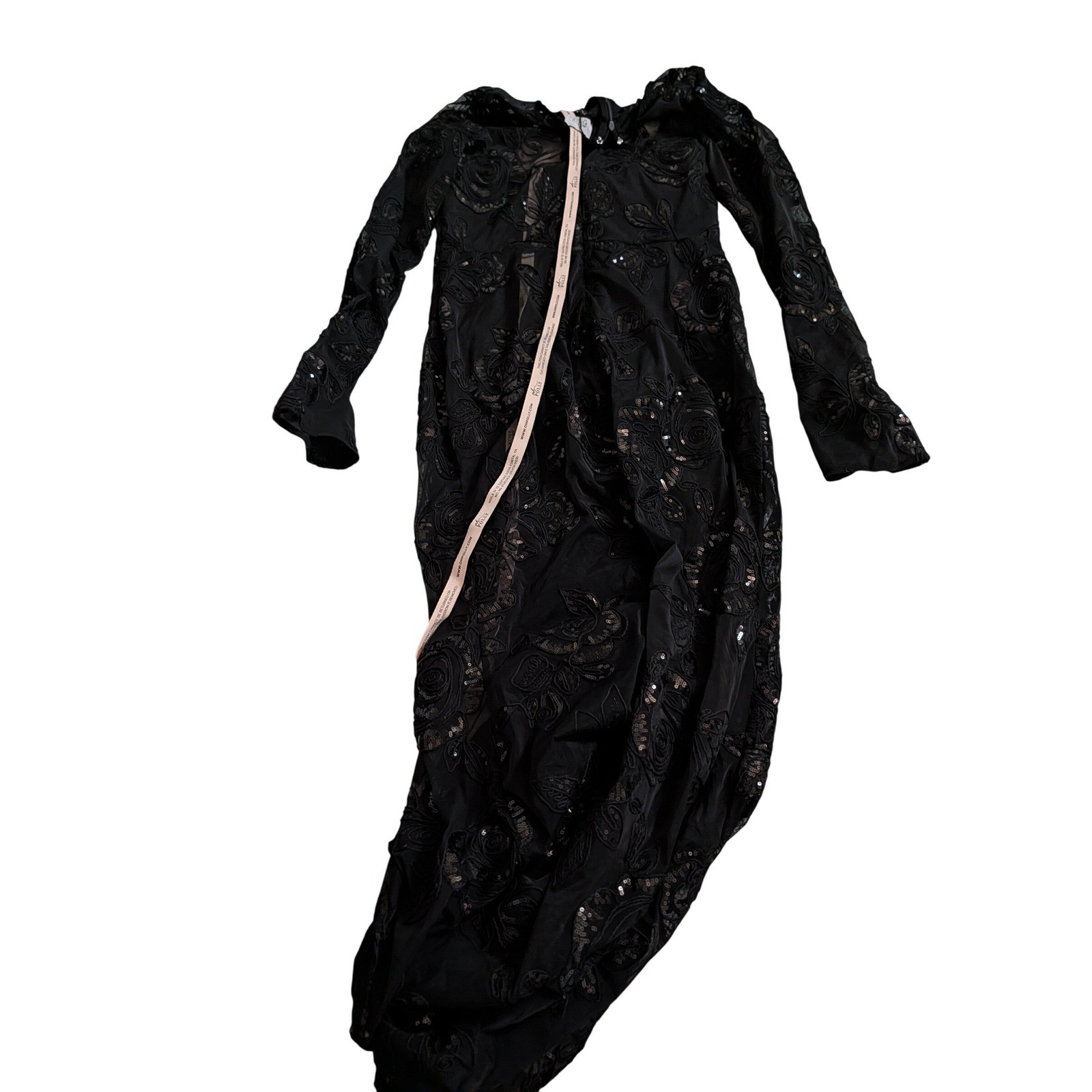 Oh Polly Nazara Black Sheer Embellished Bodysuit Sz 8 Corset Maxi Gown Dress NEW
