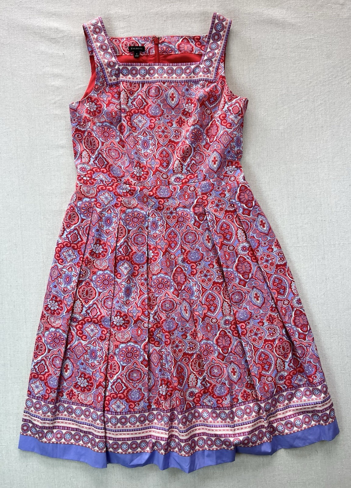 Women’s Bright Red Lavender Classy Feminine Fit & Flare Sundress Square Neck – 4