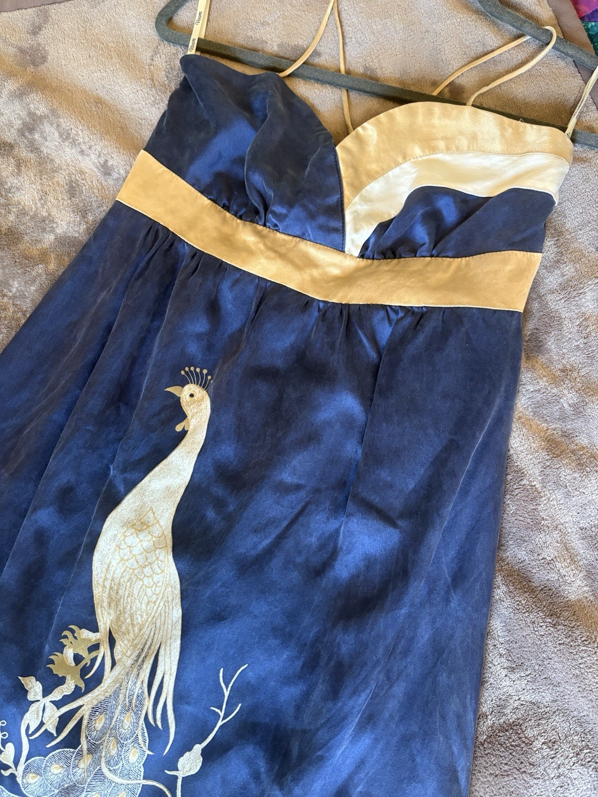 Voom By Joy Han 100% Silk Peacock Midi Dress Size Small