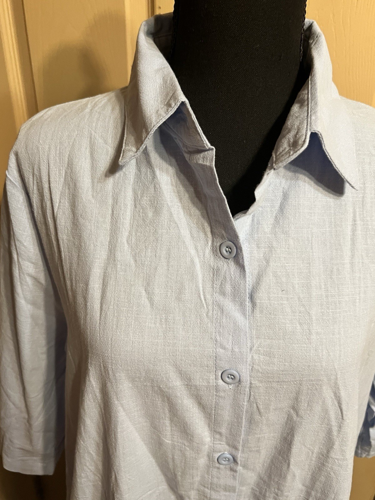 Button Front Dress With Pockets Linen Cotton Blend Large Midi
