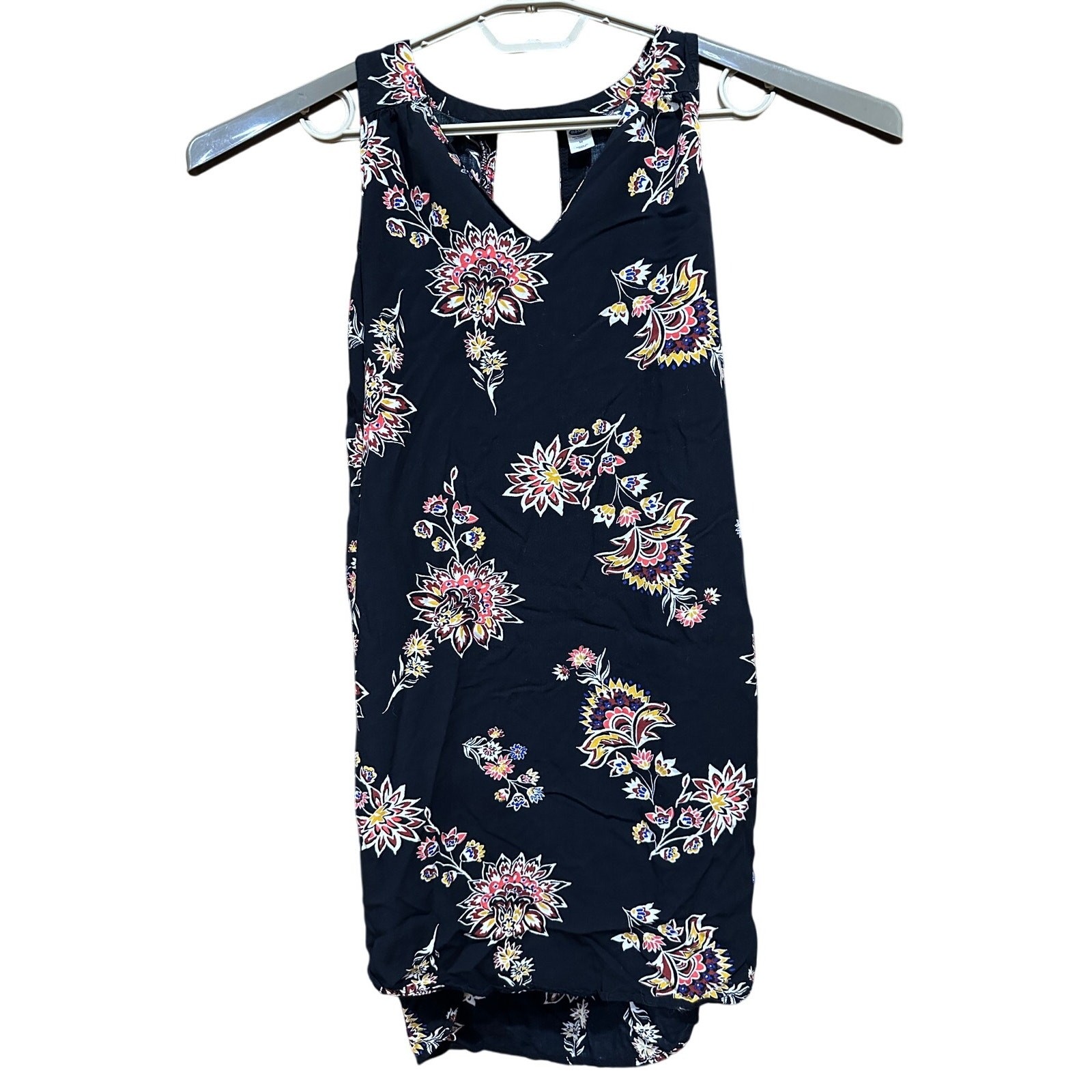 Old Navy Dress Size M Black Yellow Brown Floral Botanical Sleeveless Summer
