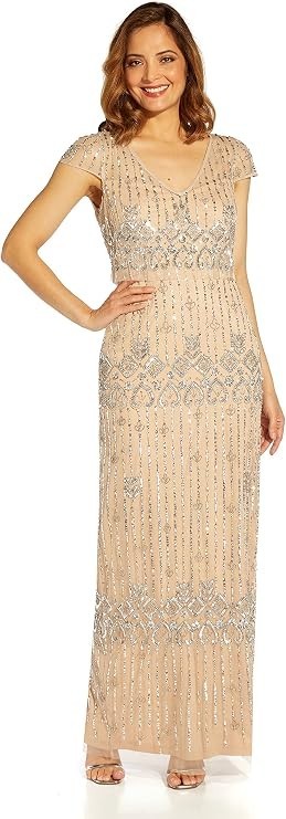 Adrianna Papell Beaded Popover Column Gown Mother Of The Bride Dress, 16, $299
