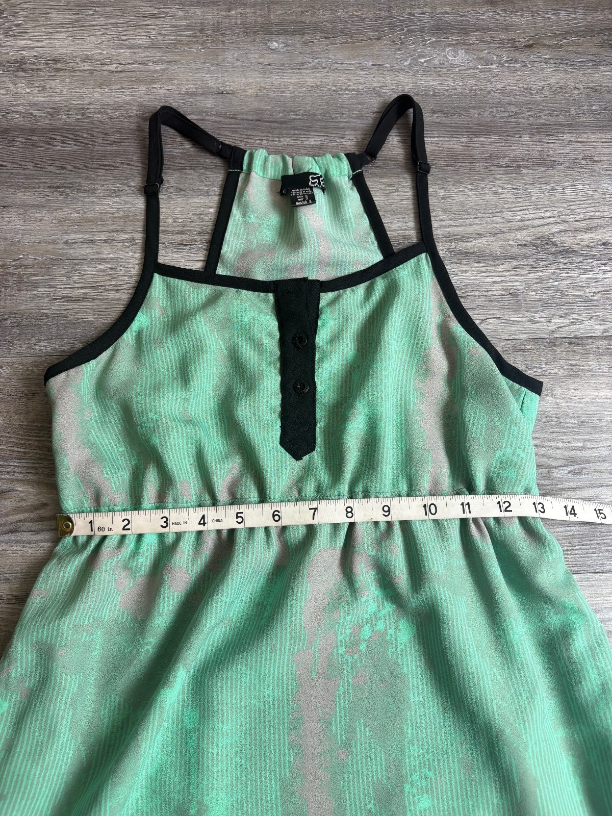 Fox Mint Green Summer Dress with Black Trim and Button Detail