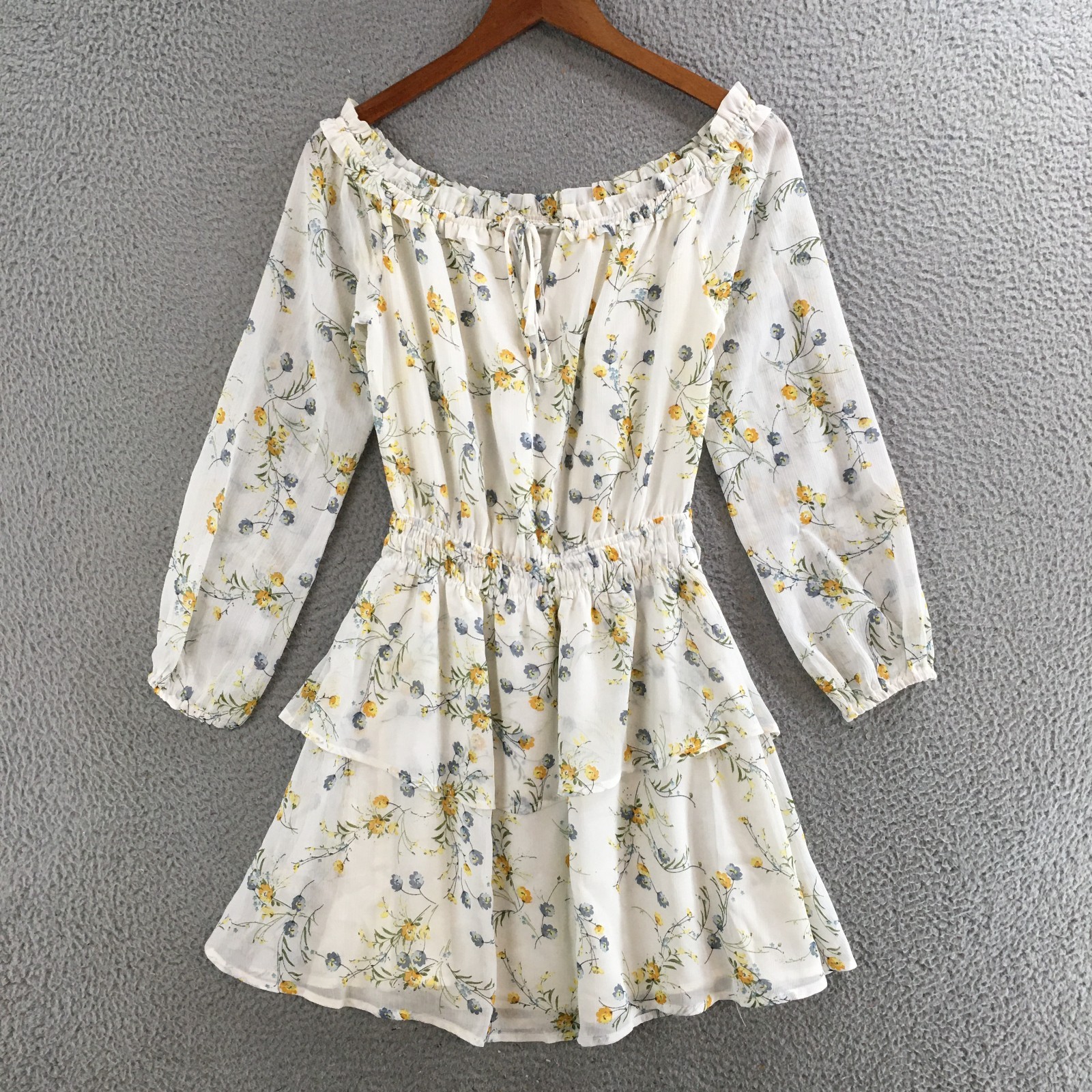 Pookie & Sebastian Ruffled Mini Dress Womens Small Off Shoulder Floral White