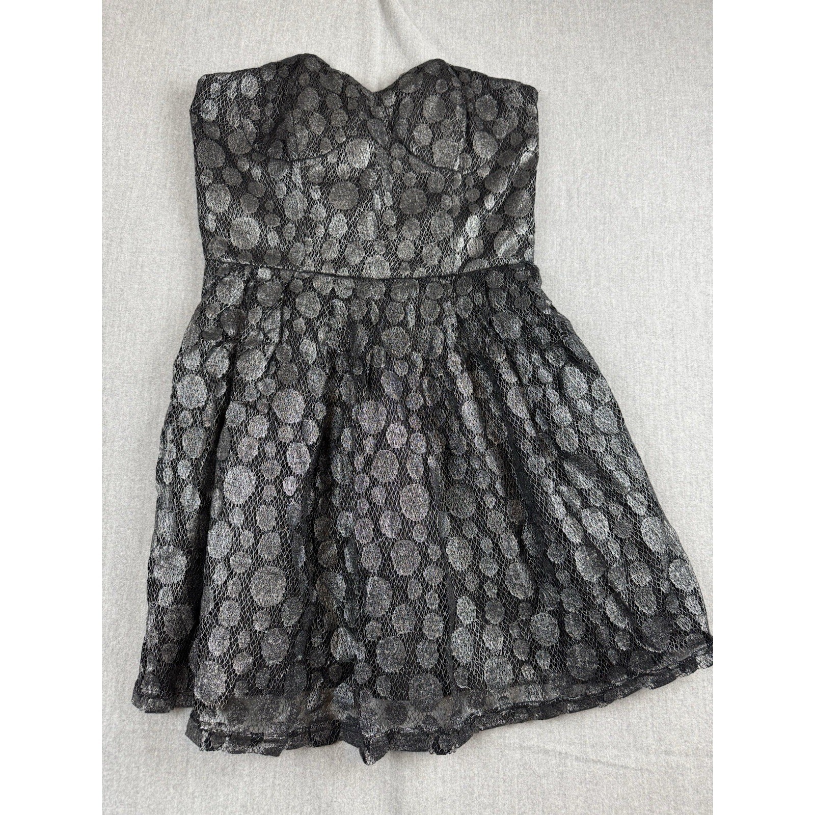 NWT JACK By BB Dakota Women’s Silver Strapless Lace Dress Flare Size 10