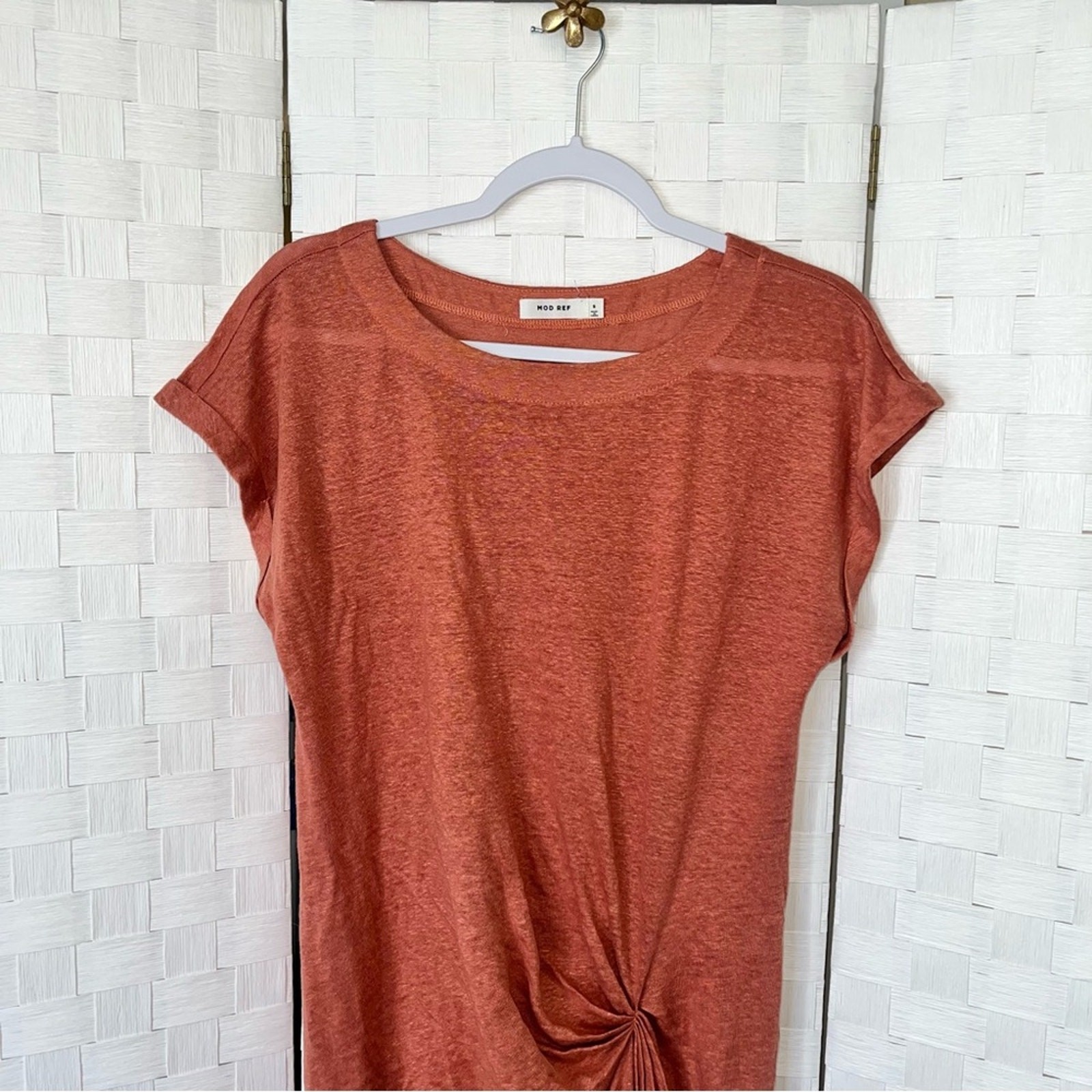 MOD REF 100% Linen Gathered Ruched Asymmetrical Dress Women’s Size Small Salmon