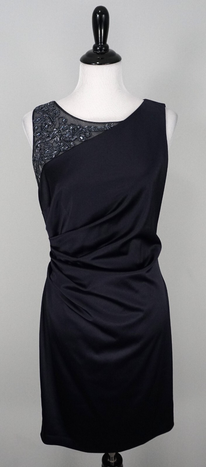Eliza J. Navy Blue Beaded Royal Collection Ruched Sleeveless Formal Dress Sz 10