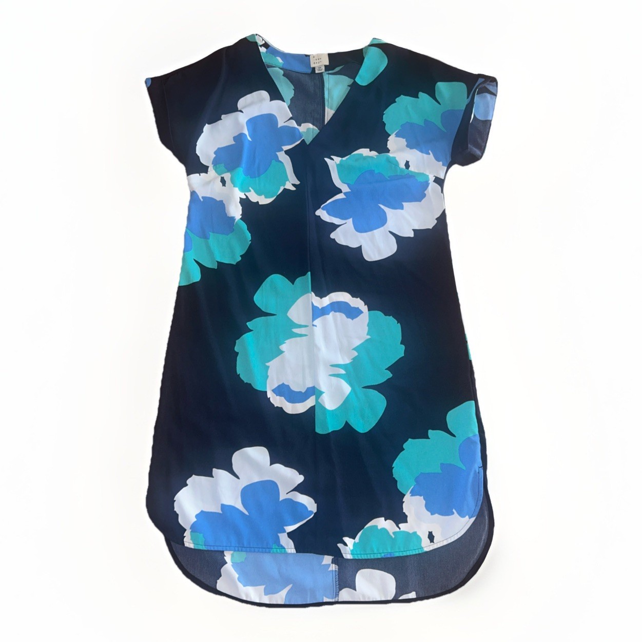 A New Day Shift Dress Women’s XS Dark Blue Light Blue Green & White Knee Length
