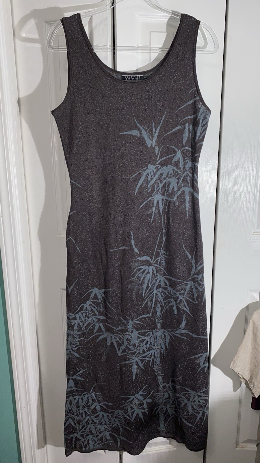 Peruvian Connection 100% Pima Cotton Knit Midi Dress M Bamboo Garden Print AA22