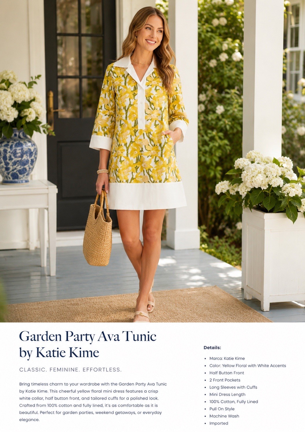 NEW Katie Kime Garden Party Ava Tunic Dress Small Yellow Daffodil Shift Mini NWT