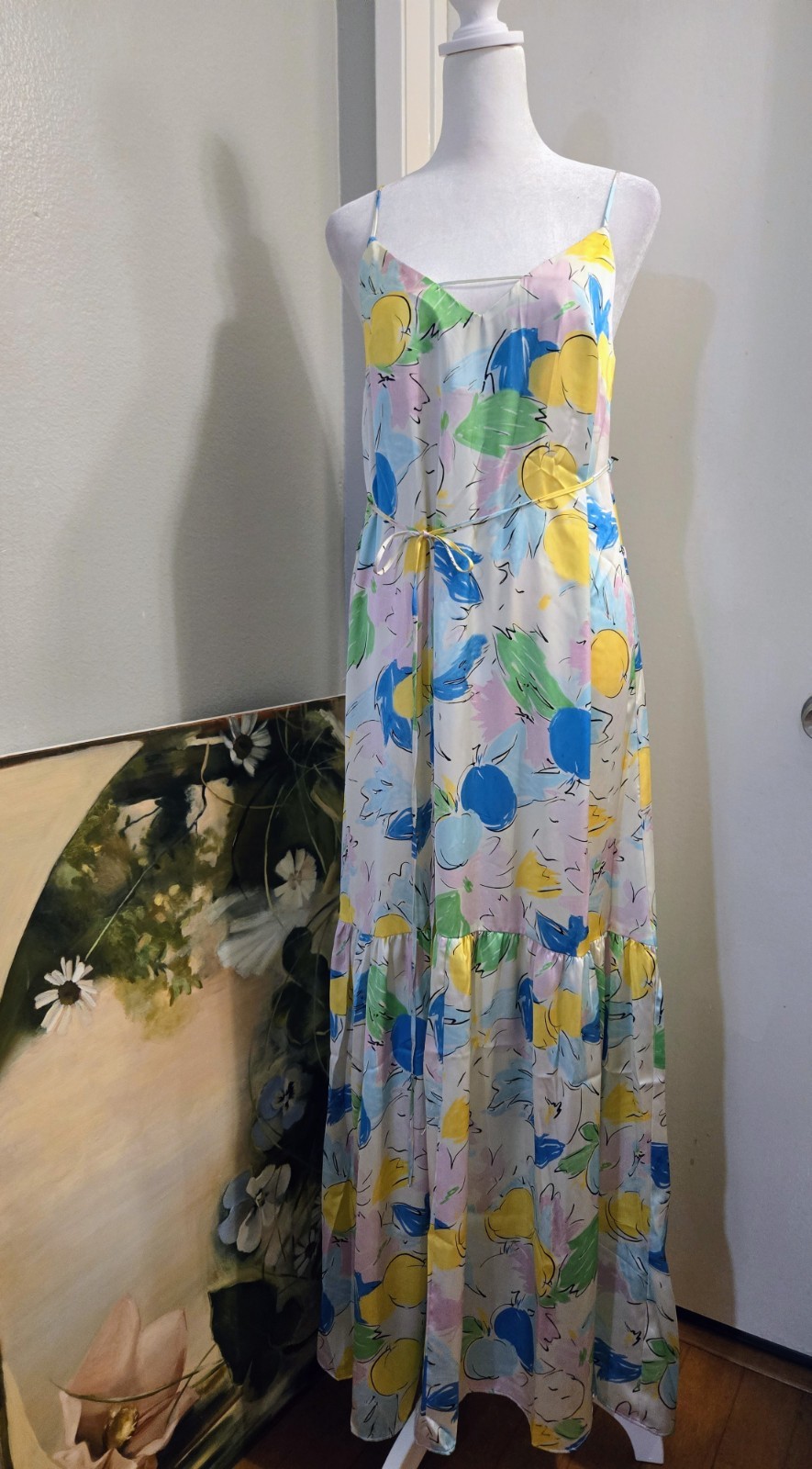 Topshop Sleeveless Sheer Colorful Hawaiia Print Maxi Dress with Tie Waist Size 2