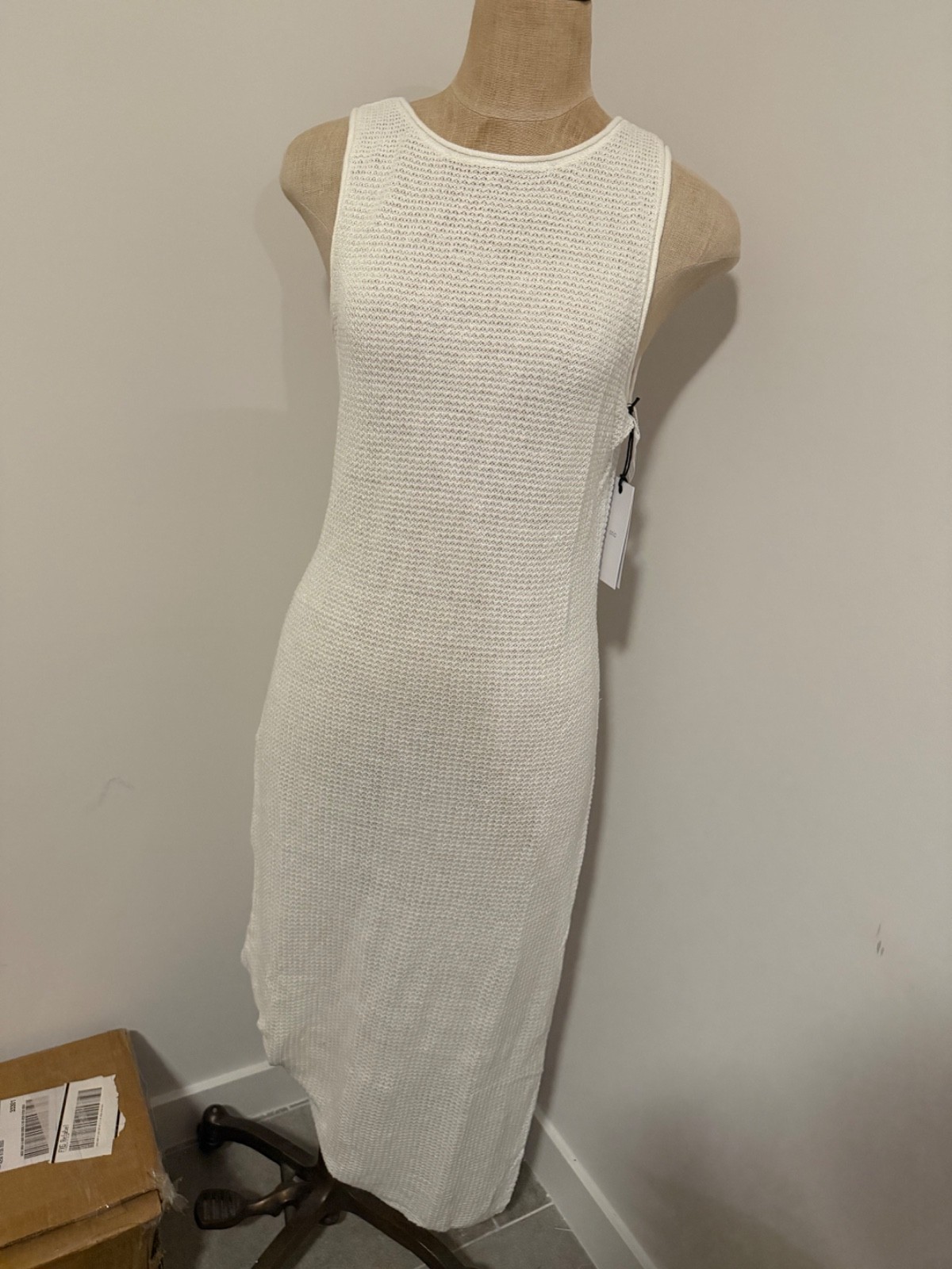 Onia Linen Knit Scoop Back Dress in White Size M