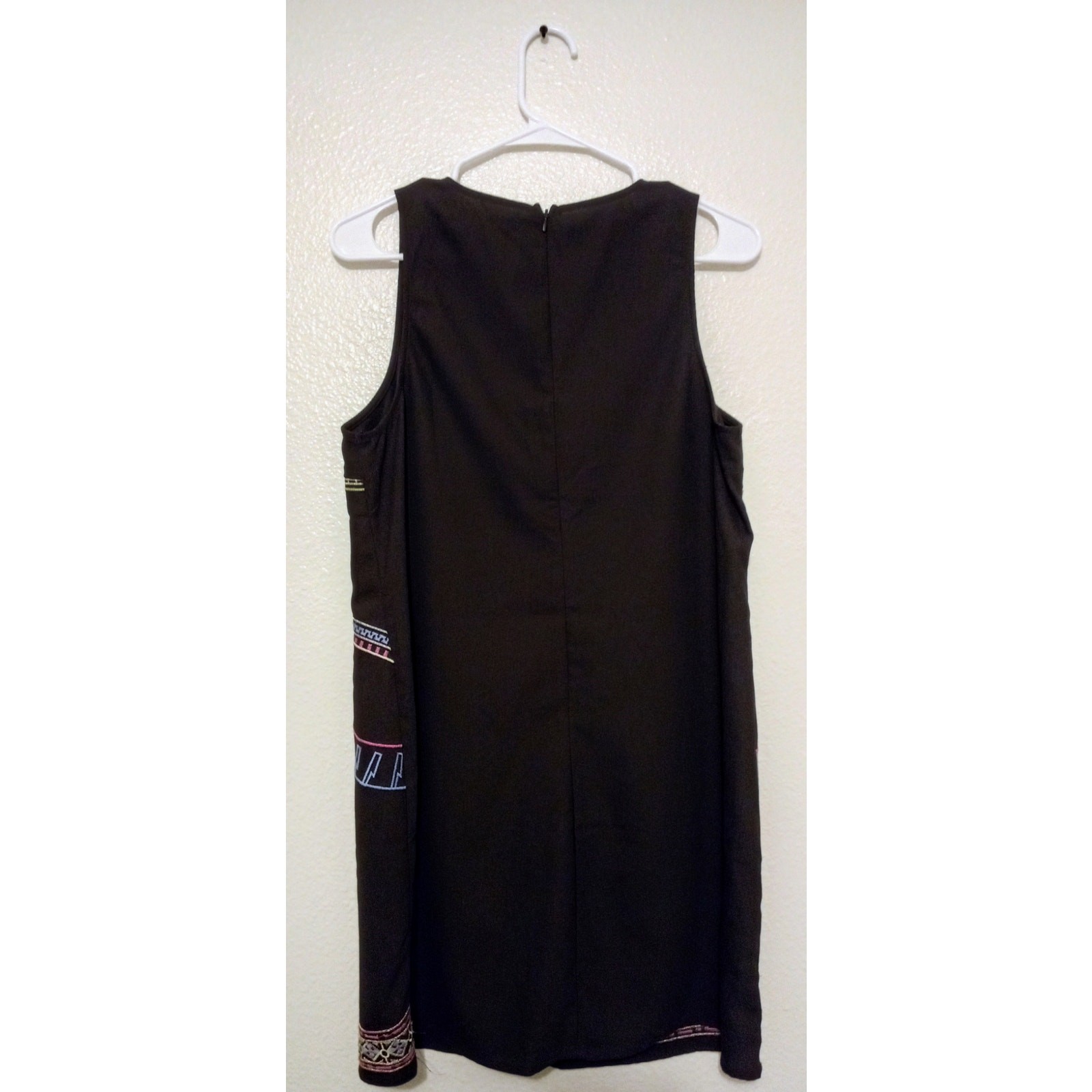 Flying Tomato Black Geometric Tribal Embroidered Tunic Shift Dress Size L Boho