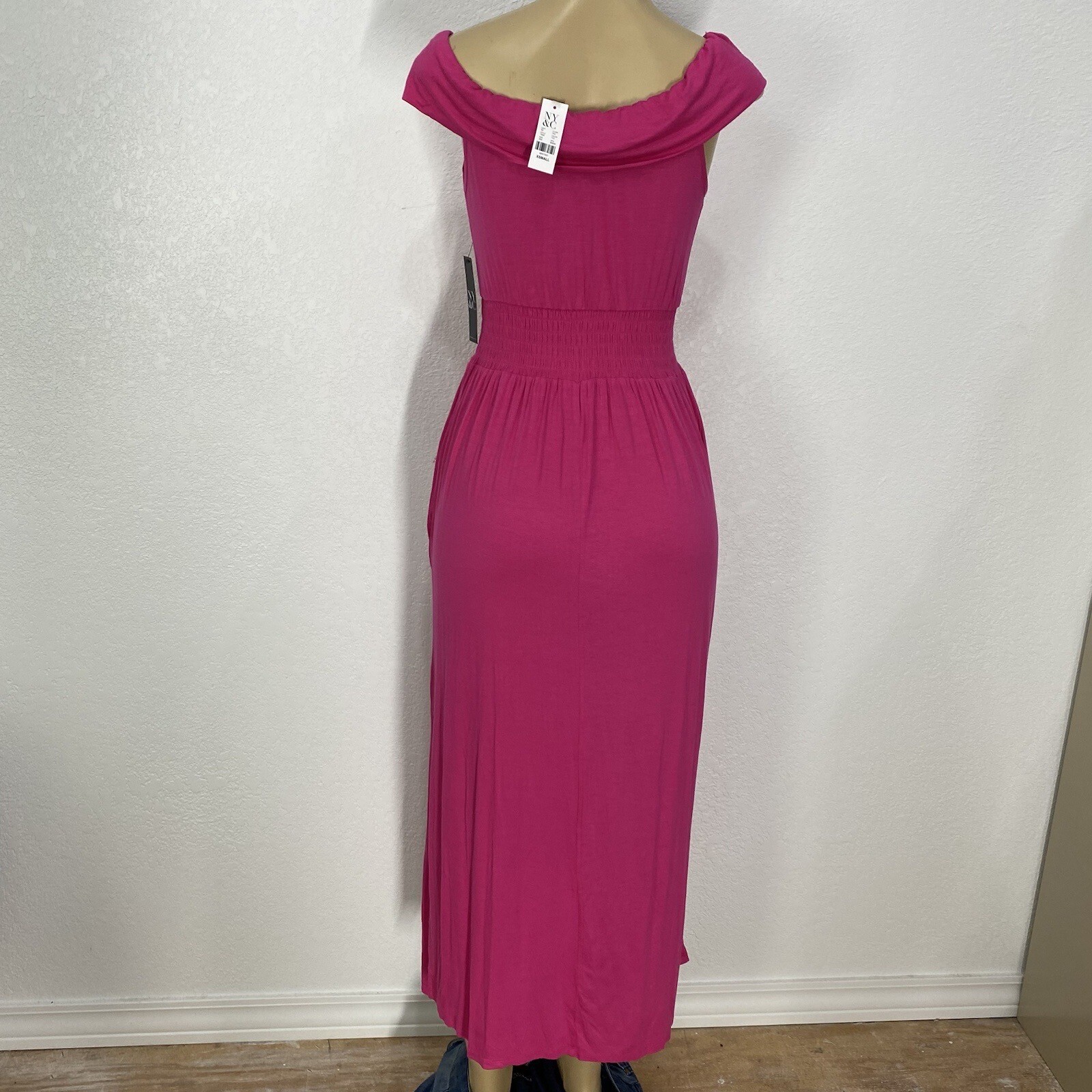 NY&C Pink Pullover Knit Pocketed Maxi Dress Womens Size XS Casual Off Shoulders