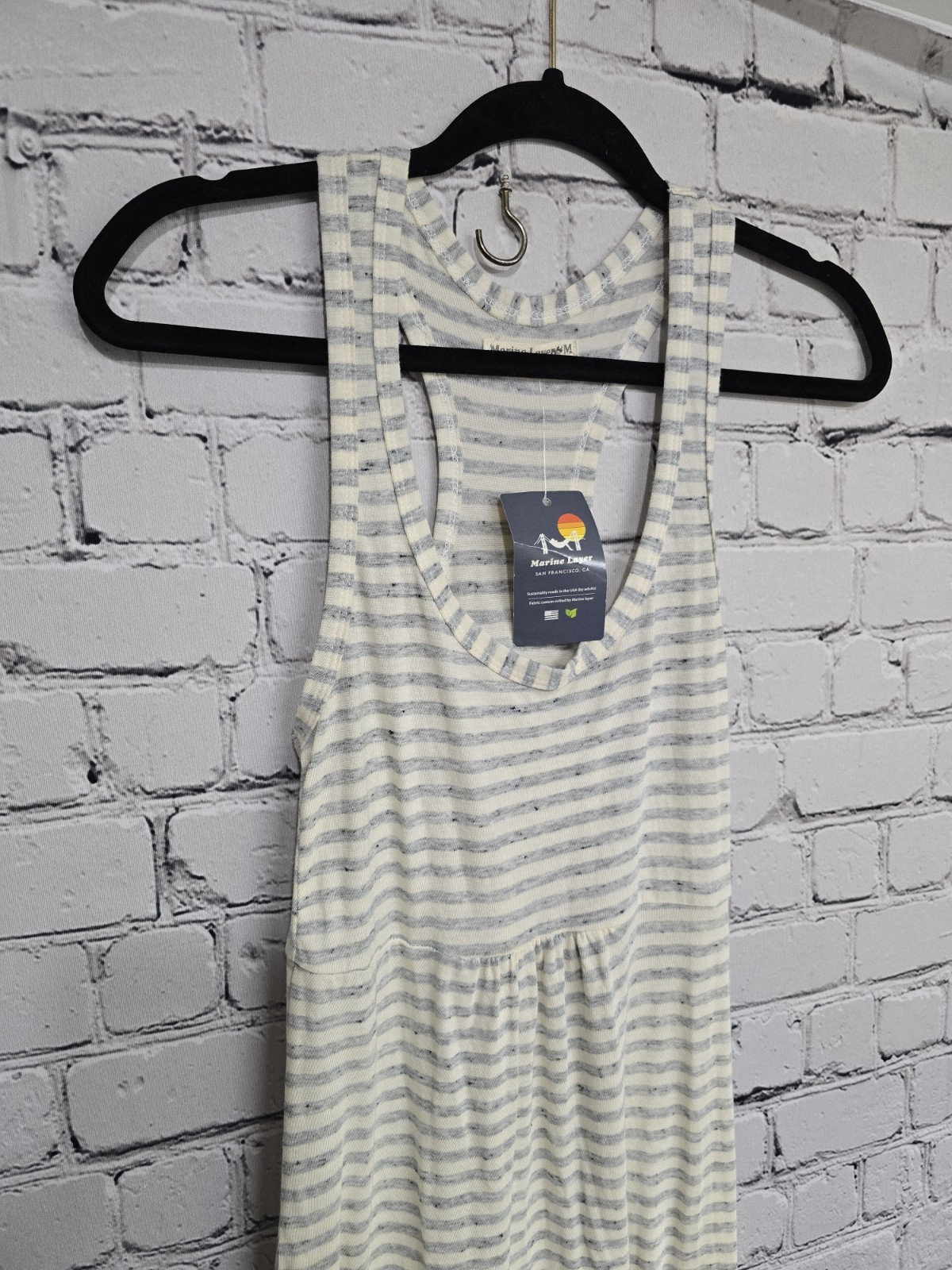 Marine Layer Supima Cotton Racerback Maxi Dress M Striped Stretch Minimalist NEW