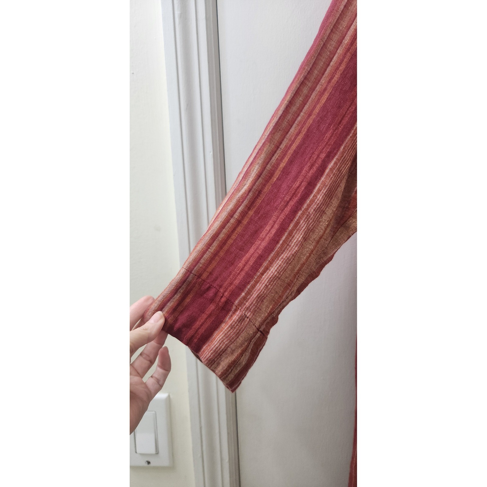 Silky Red Striped Mandarin Collar Tunic Dress Womens Size 46 Midi Side Slits