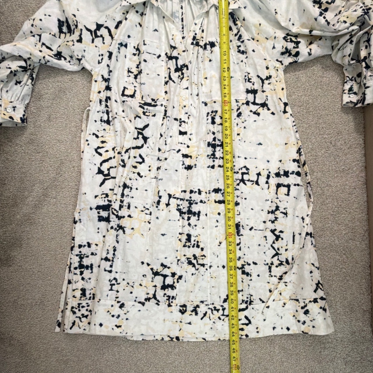 3.1 Phillip Lim Womens Large White Abstract Ink Blot Cotton Lantern Shirt Dress
