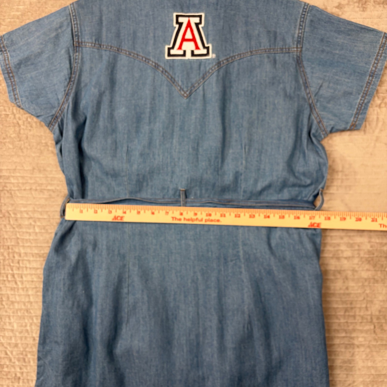 Wrangler Retro Premium Arizona Wildcats Denim Western Snap Shirt Dress Blue L