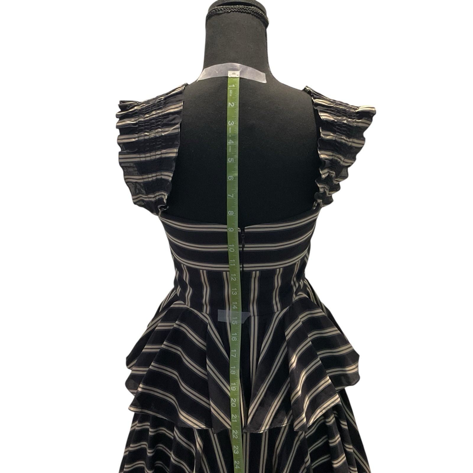 Caroline Constas Tiered High- Low Layered Dress Striped Bow Ruffle Brown Small