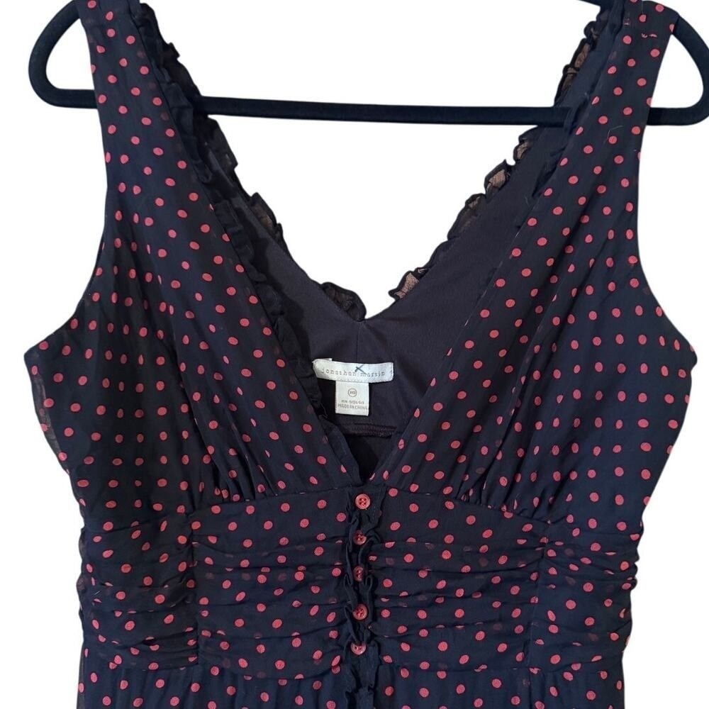 Jonathan Martin Navy Blue Red Polka Dot Retro V-Neck Midi Dress 10 RN50640