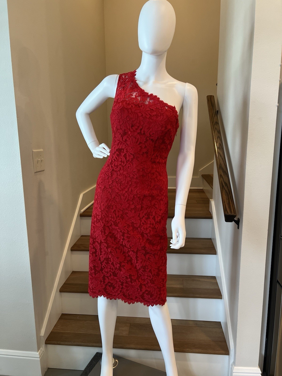 Red Lace One Shoulder Sheath Dress Size 10 Cocktail Party