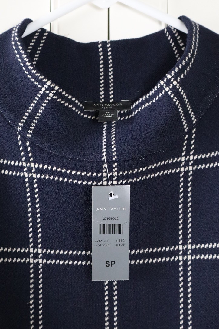 ANN TAYLOR NWT $119 Stretch Knit Plaid Check Mock Neck Dress Size Small Petite