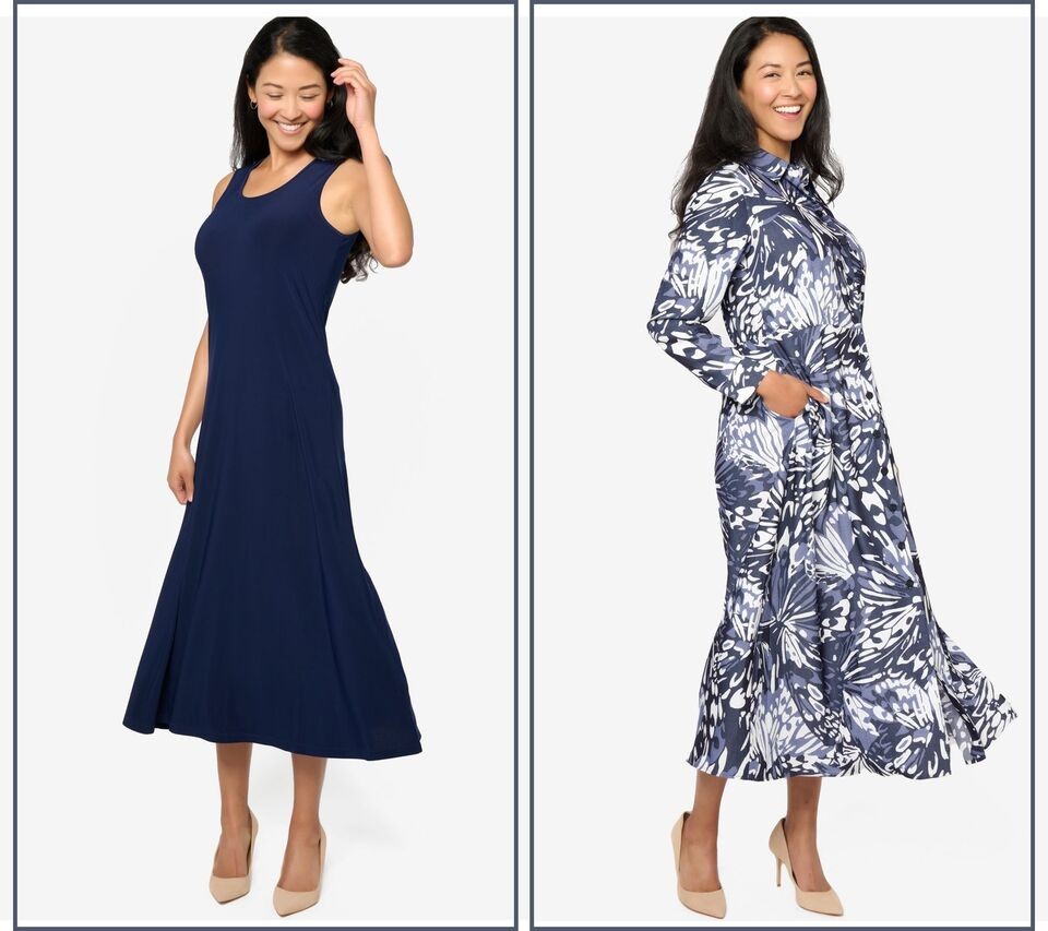 Women with Control Regular Tank Dress & Illusion Waist Shirtdress Set Blue Monar