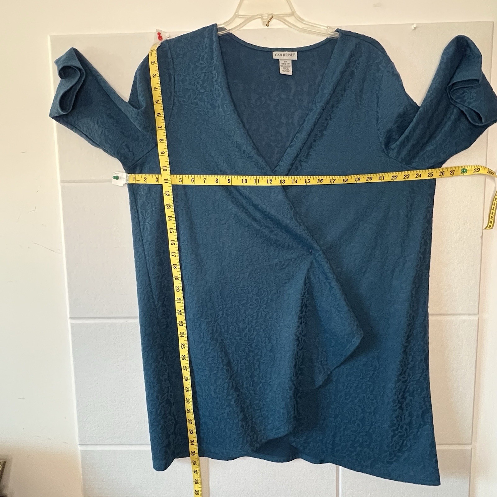 Catherine’s 2 PC Jacket Dress Size 2X 22 24 Teal 3/4 Sleeve Below Knee Length